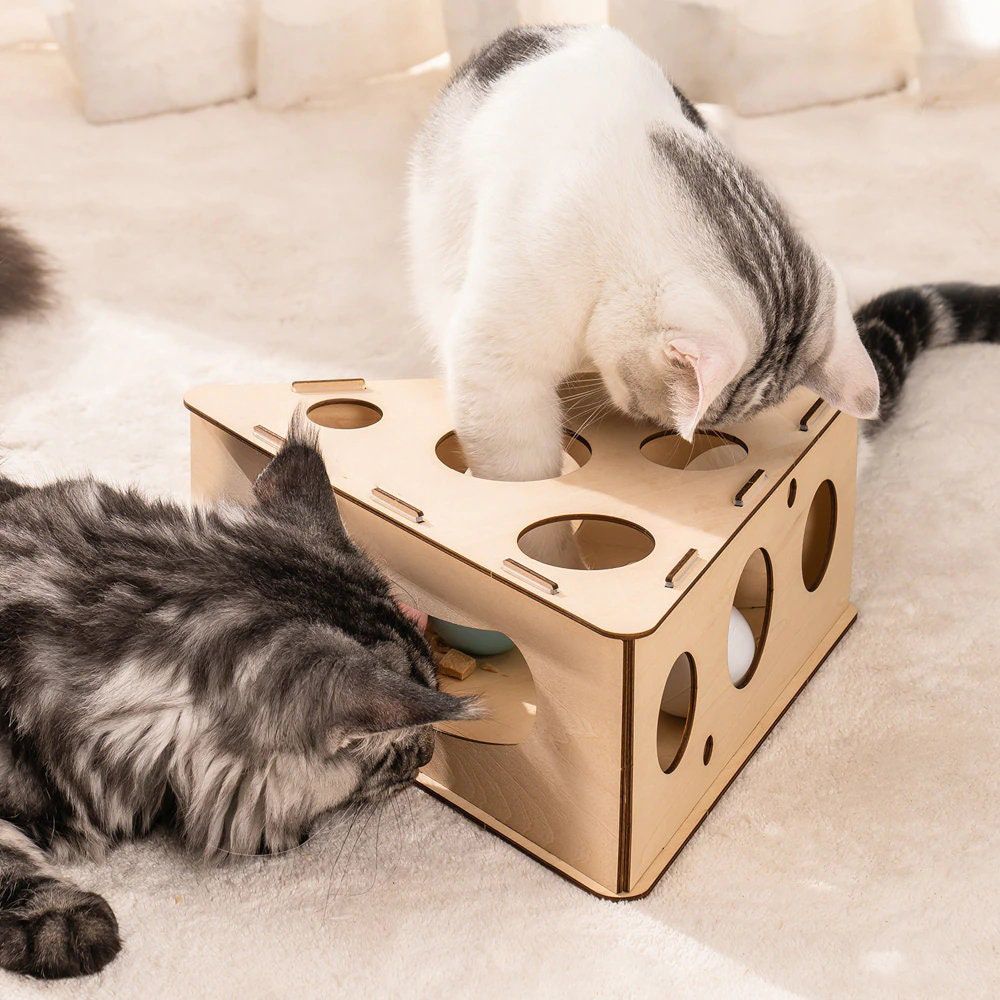 Cat Treat Puzzle | Wooden Kitten Toys | Interactive Treat Maze, Cat Enrichment Toy, Pet Treat Puzzle Box, Wooden Treat Maze — image 2
