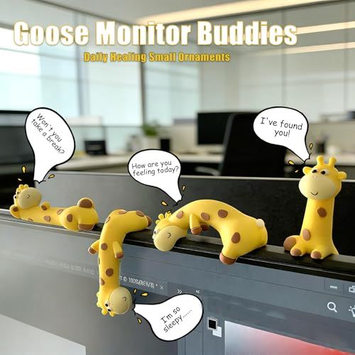 Mini Resin Desk Giraffe Decor, 4 Pcs, Cute Giraffe Figurines Set | Funny Decorations Accessories for Office Desk, Car Dashboard, Monitor. Double-sided Tape