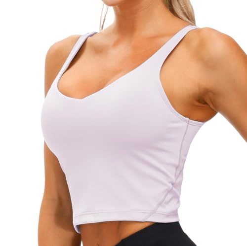 Women's Crop Tank Sports Bra for Yoga, Running, Gym Workouts & Low-Impact Activities, L (White) — image 3
