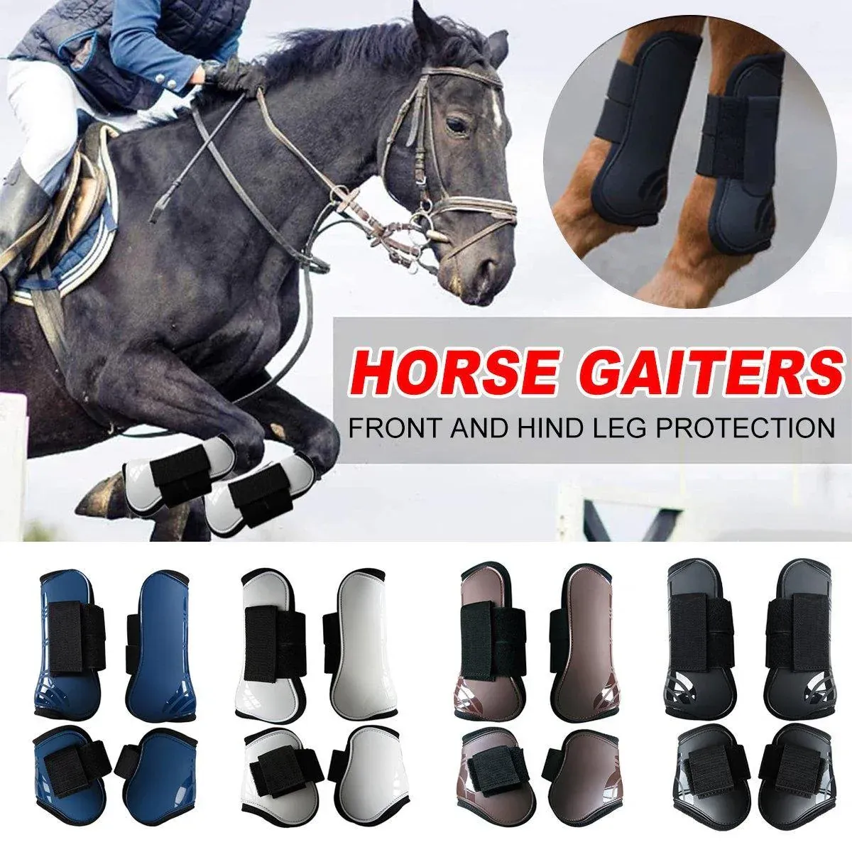 4pcs Show Jumping Horse Leg Warmers Gaiters for Joint Protection Equine Gear - Brown — image 2