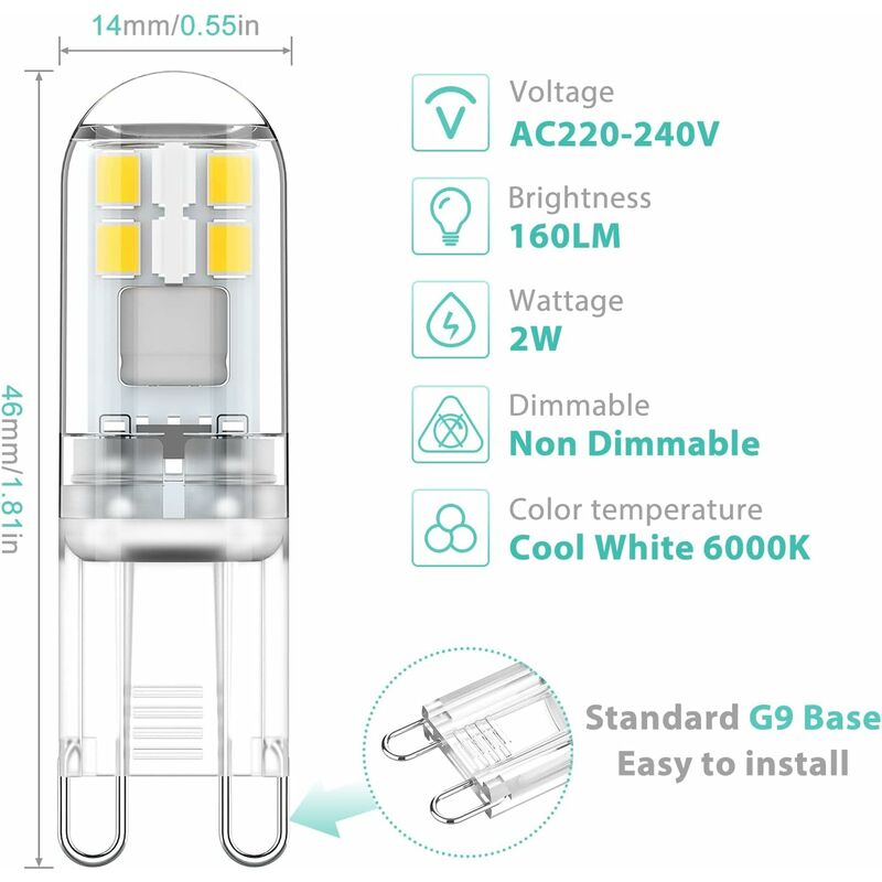 G9 LED Bulbs 1.5W Equivalent To 20W Halogen Light Cool White 6000K, Ac 220-240V, Non-Dimmable, Mini Incandescent Bulb — image 2