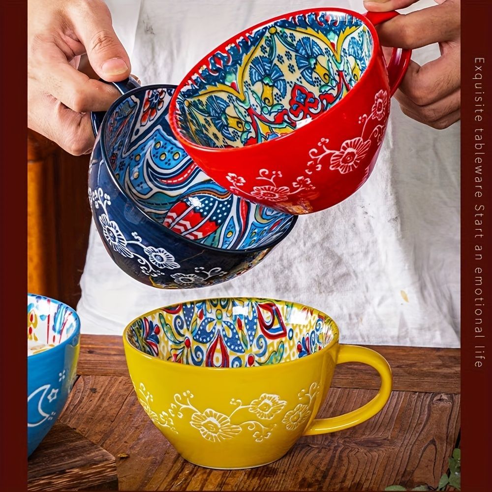 Bohemian Ceramic Cups Vibrant Floral Drinkware Hand-Painted Coffee Cups Unique - Jadeite plume - Size 400ml โ image 6