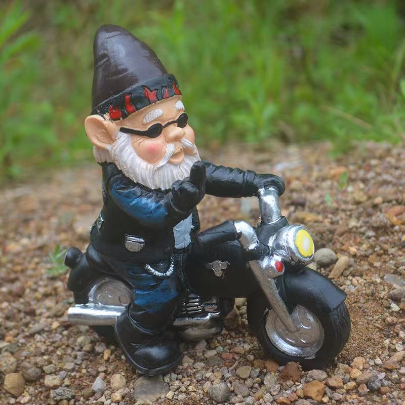 Garden Gnome Statue Decorative Figurines, Funny Gnome Riding Motorcycle Sculpture for Patio Lawn Yard, Elf Outdoor/Indoor Decor β image 5