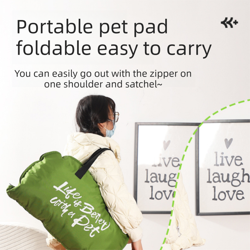 Green S size Portable Foldable Pet Bed Mat โ Waterproof Travel Dog Bed and Cat Cushion with Carry Handles, Removable Washable Cover, Plush Comfort Padding for โ image 3