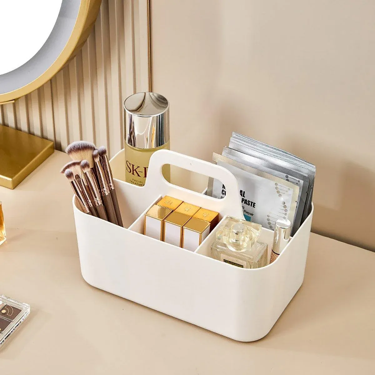 Multi Functional Desktop Organizer Compartmentalized Storage Box Portable Basket - Pink — image 6