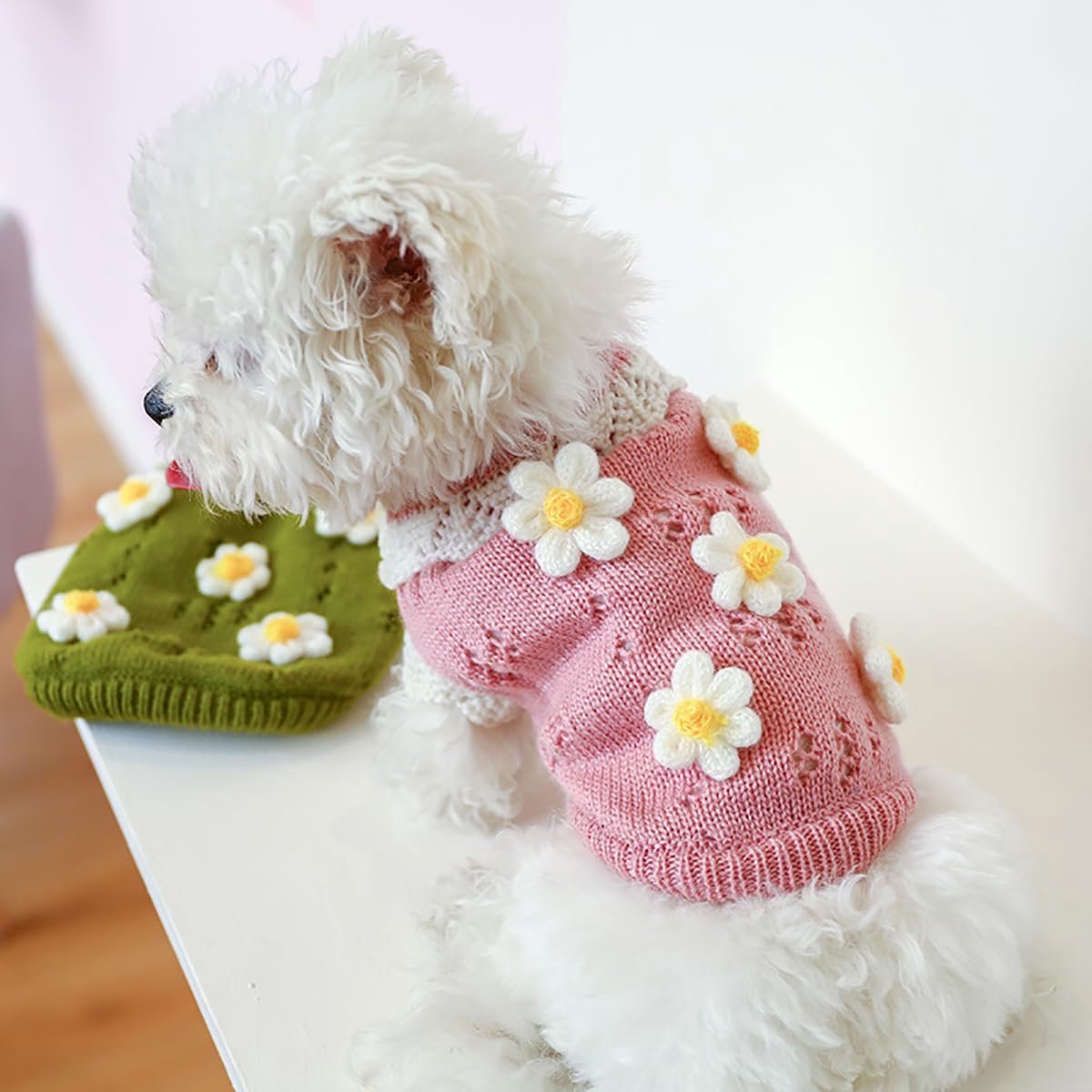 Dog Coat - Dog Sweater - Sweater for Small Dogs - Cute Floral Sweater for Girls - Winter Knitted Sweater - Lightweight and Warm Cat Sweater - Birthday, Party — image 5