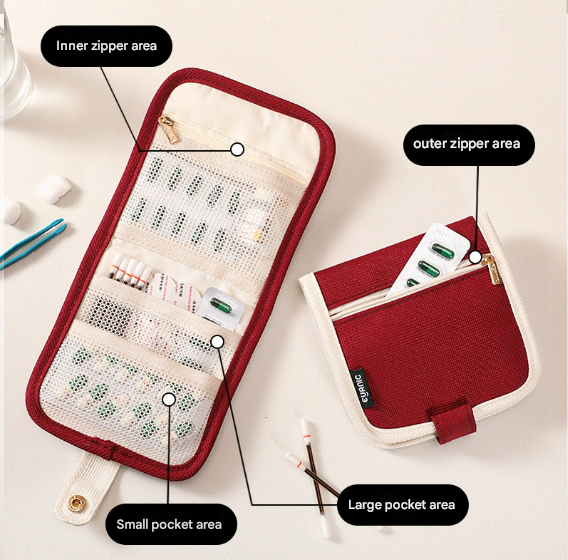 Beige Travel Medicine Pouch & Cosmetic Organizer - Large Capacity, High-End Storage Bag, Toiletry Bag 13x13x3cm β image 2