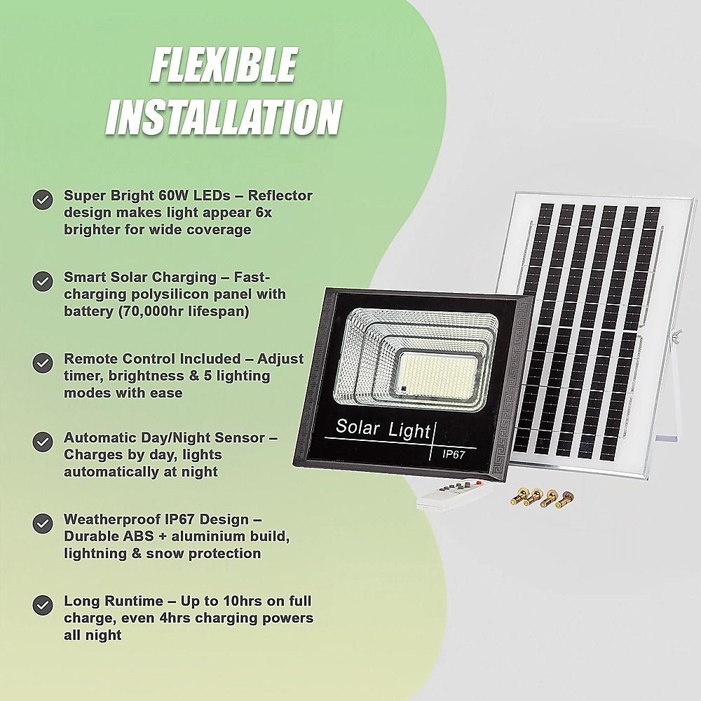 60W LED Solar Flood Light with Motion Sensor – Outdoor Security Lighting — image 4