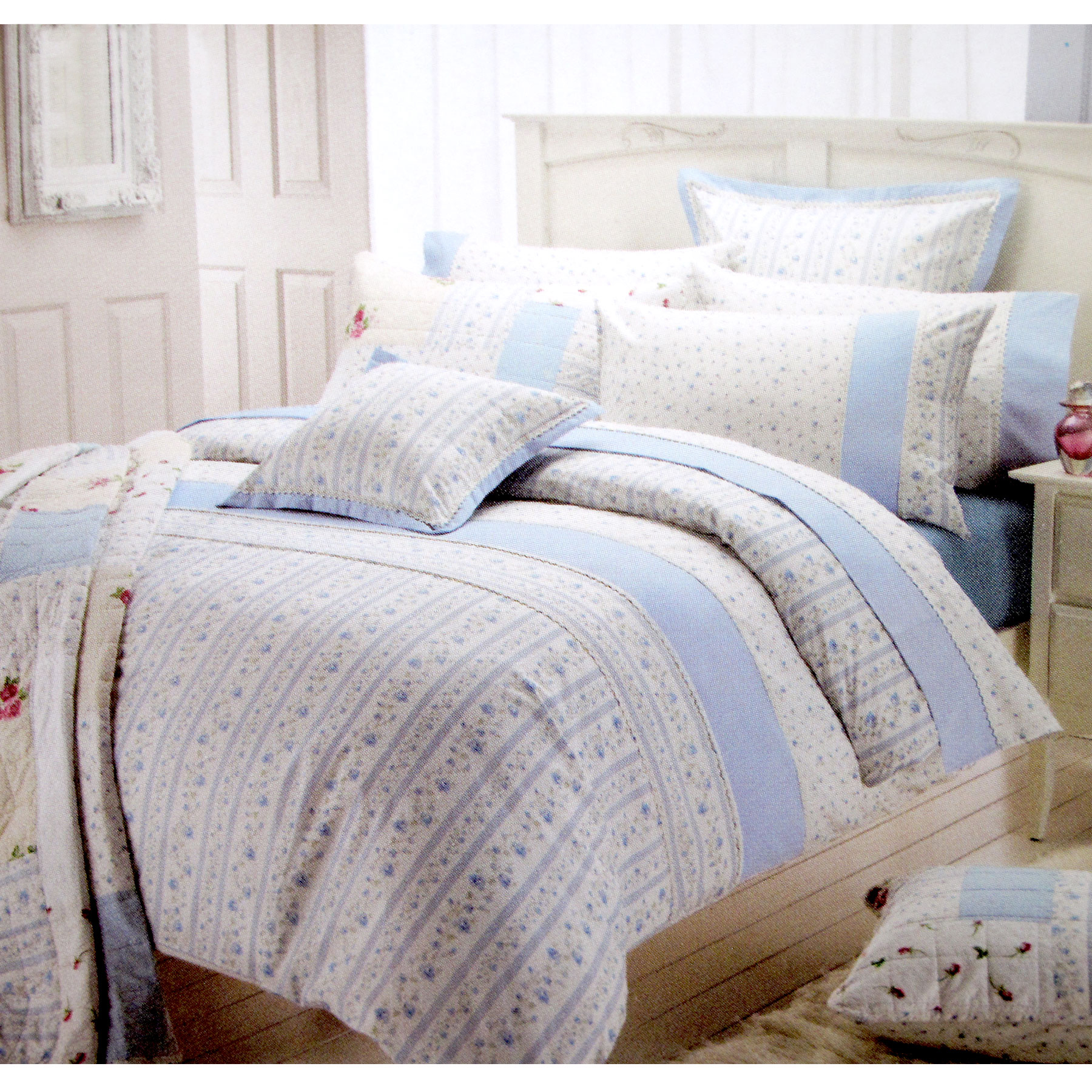 Belmondo 225TC Ashby Rose Blue Quilt Cover Set KING