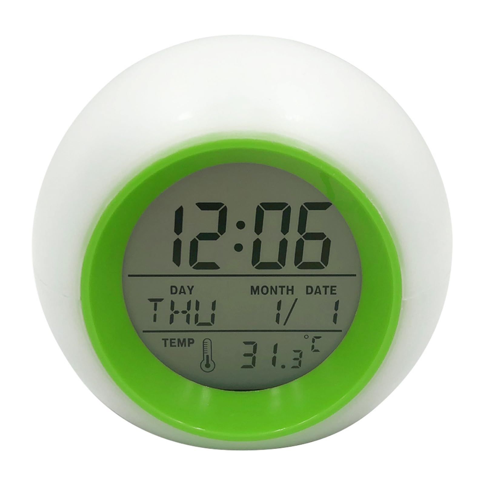 Digital Clock, Digital Alarm Clock with Colorful Light Temperature Detect Snooze Function Battery Operated Multifunctional (Green)