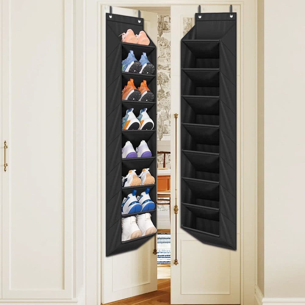 12 Pairs Wall Mounted Shoe Rack with Hooks, Shoe Hanger Storage for Door, 24 × 12 × 4 inches, Black — image 6