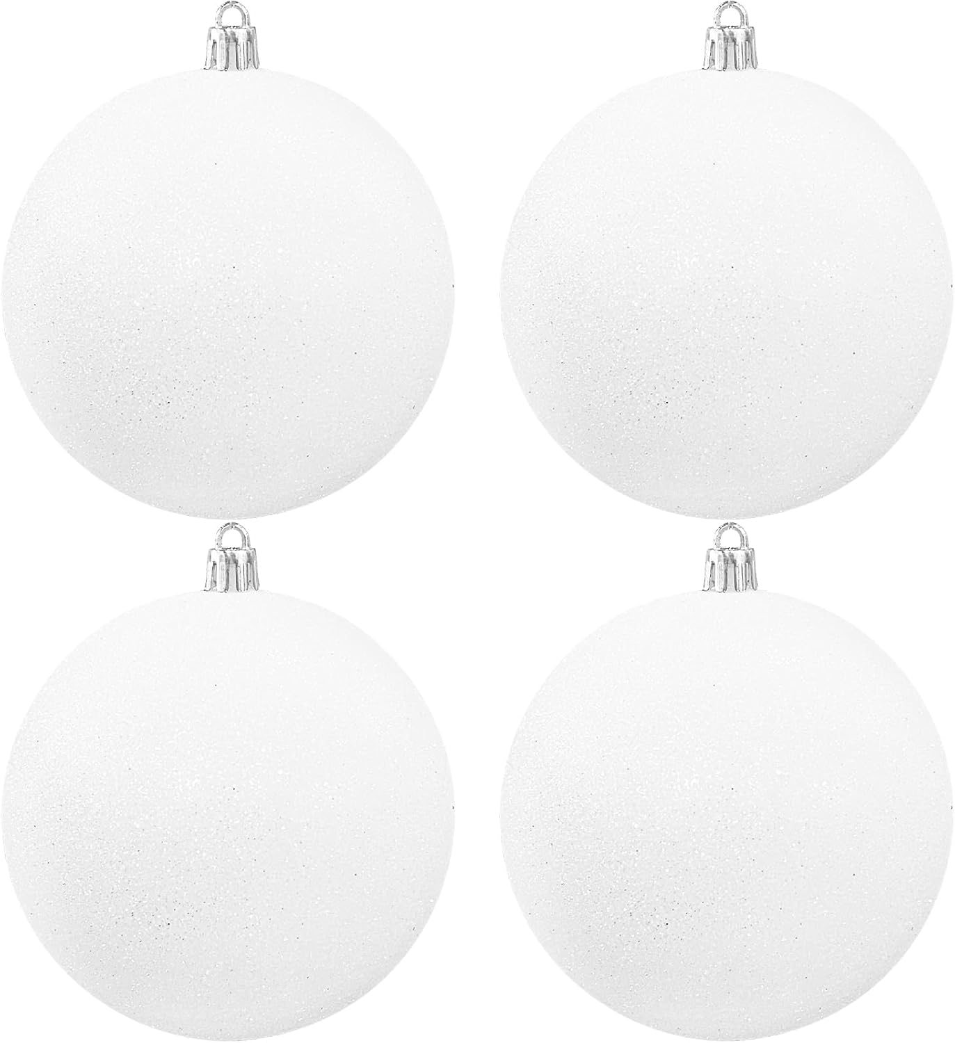 Large 4 in White Glitter Christmas Ornament Balls(4 Pcs),Xmas Sequin Christmas Ball,White Sparkly Hanging Ball Ornament for Tree Home Wedding Party