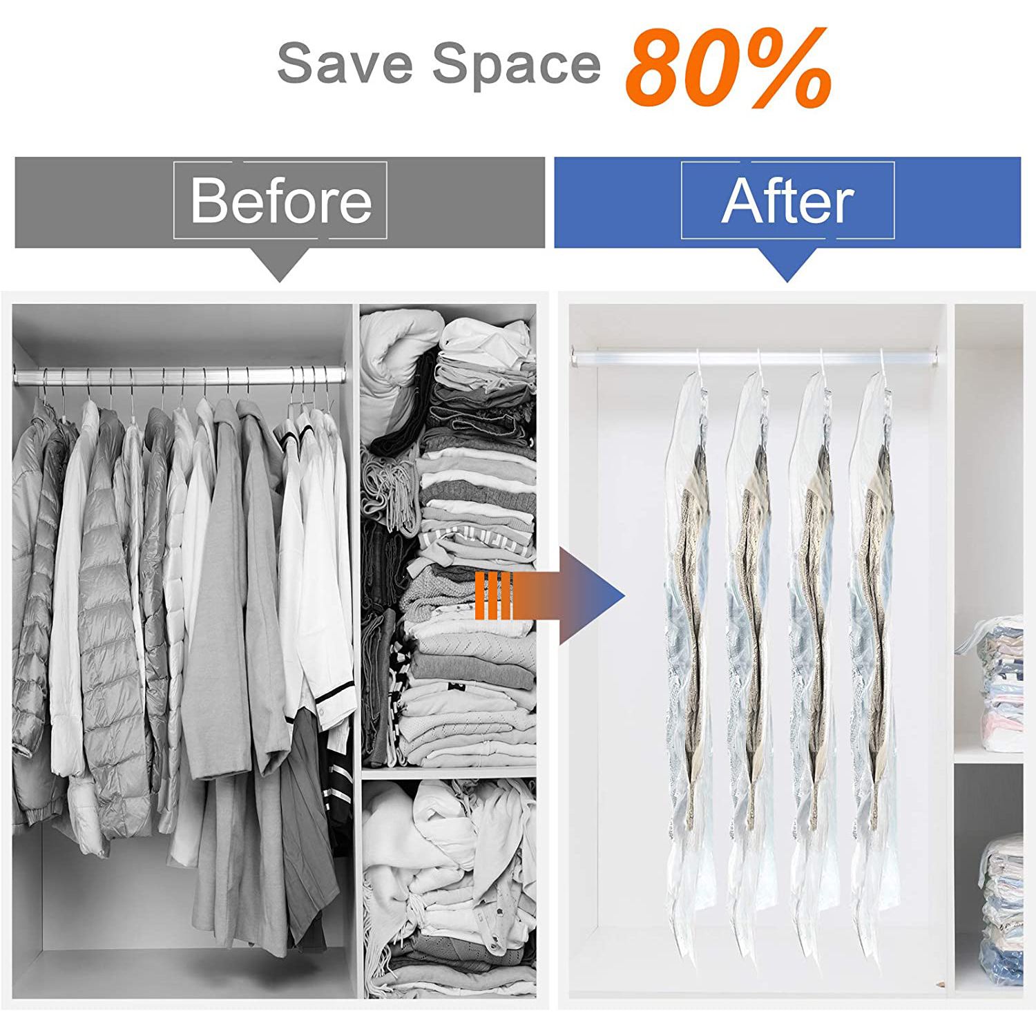 Hanging Vacuum Storage Bags Space Saver Bags for Clothes, 4 PackVacuum Seal Storage Bag for Suits, Coats or Jackets — image 2