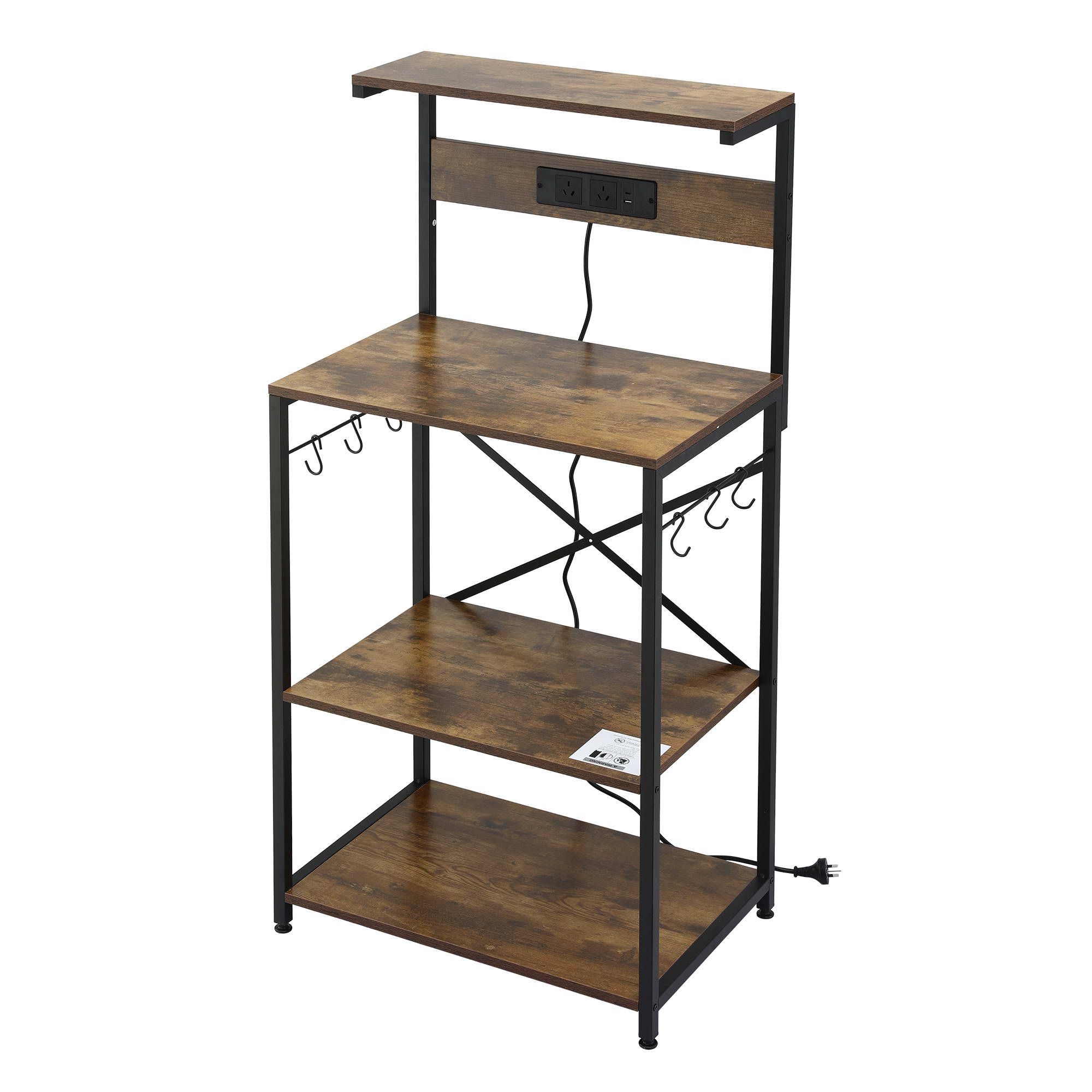 Artiss 4-Tier Kitchen Rack with 2 Power Outlets 6 Hooks Microwave Storage Shelf โ image 4
