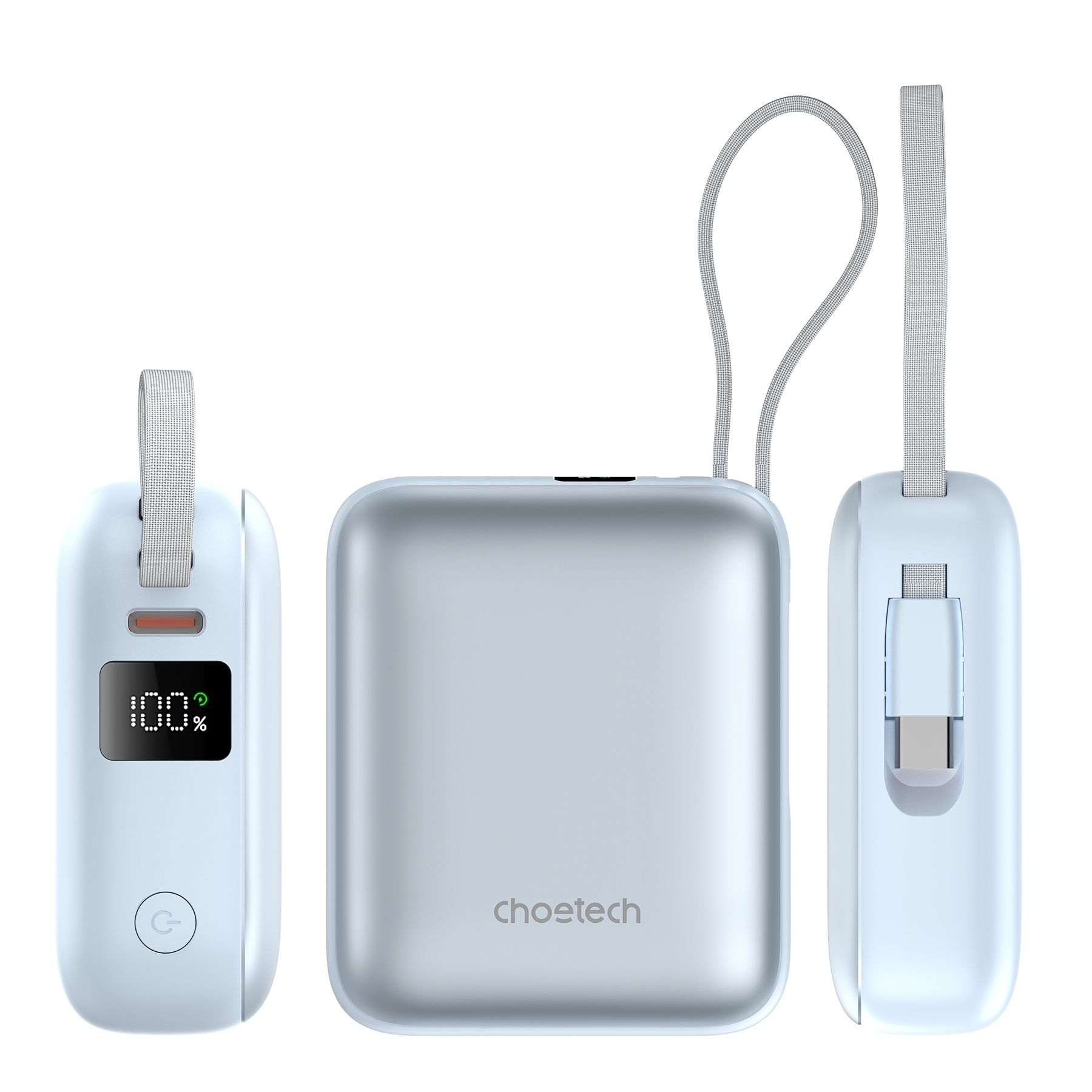 CHOETECH B832-BL Mini 35W 10, 000mAh Power Bank with LED Display + USB-C Cable Light Blue โ image 3