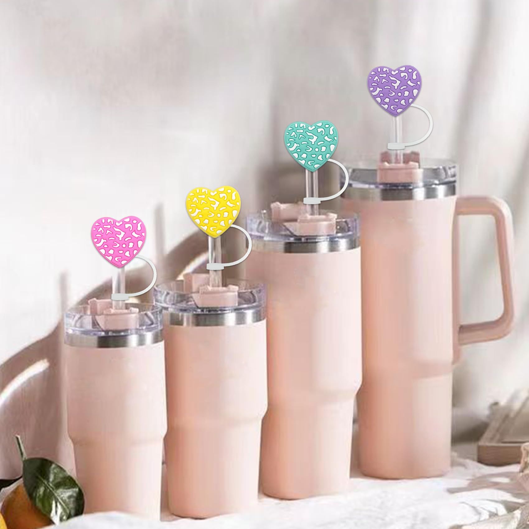 Cover for Tumbler,10mm Pink Straw Topper,Leopard Heart Straw Cover Cap for Cup Accessories Cute Love Straw Cover for Cup — image 5