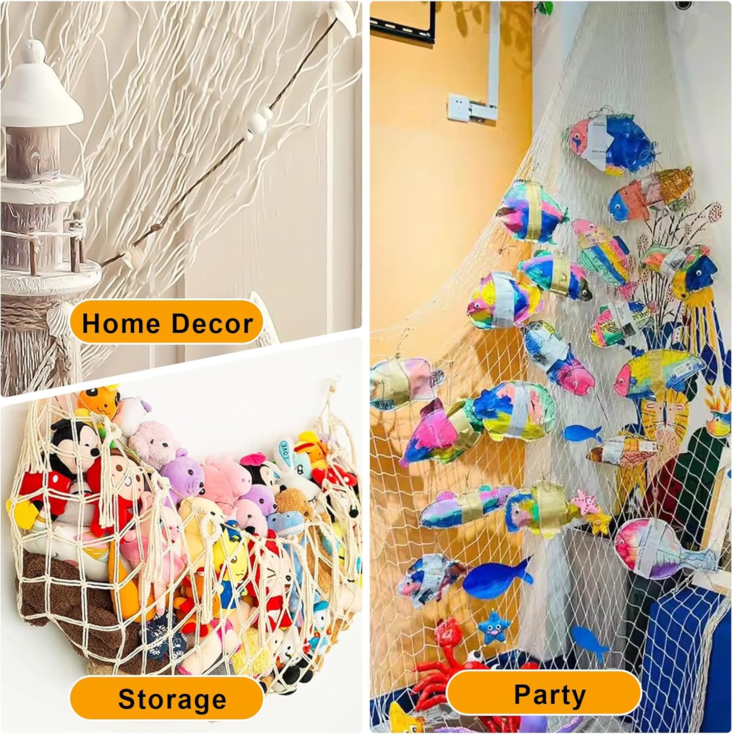 2 PCS Fish Net Decorations, 80 x 40 Inch, Ocean Themed Party Decor Beach, Nautical Wall Hanging Fishing Net for Coastal Bedroom, Bathroom, or Under The Sea — image 4