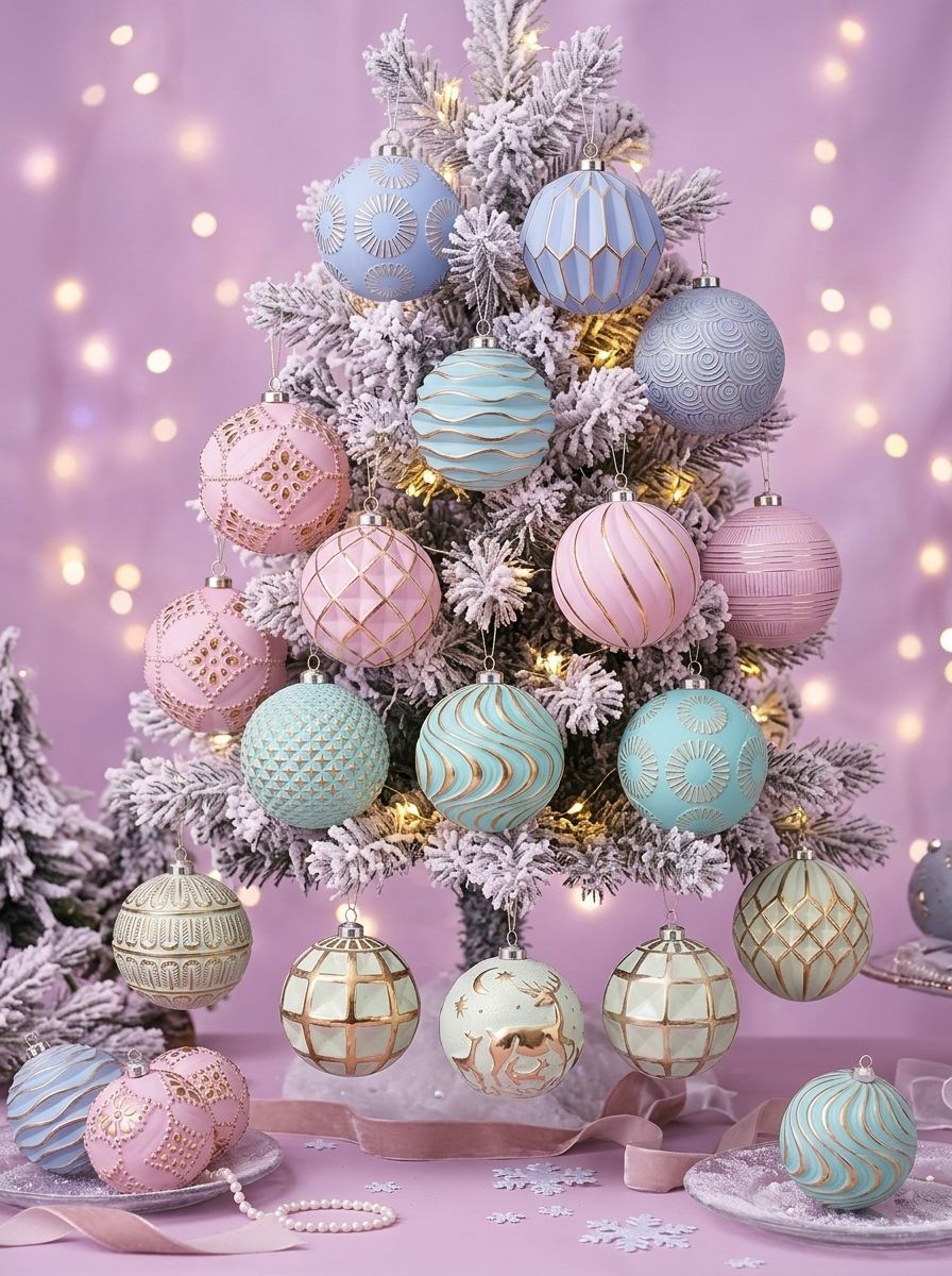 12-Piece Dopamine Christmas Ball Gift Set: 8cm polystyrene, shatterproof and durable, macaron-colored with painted gold foil textures, light luxury and — image 2