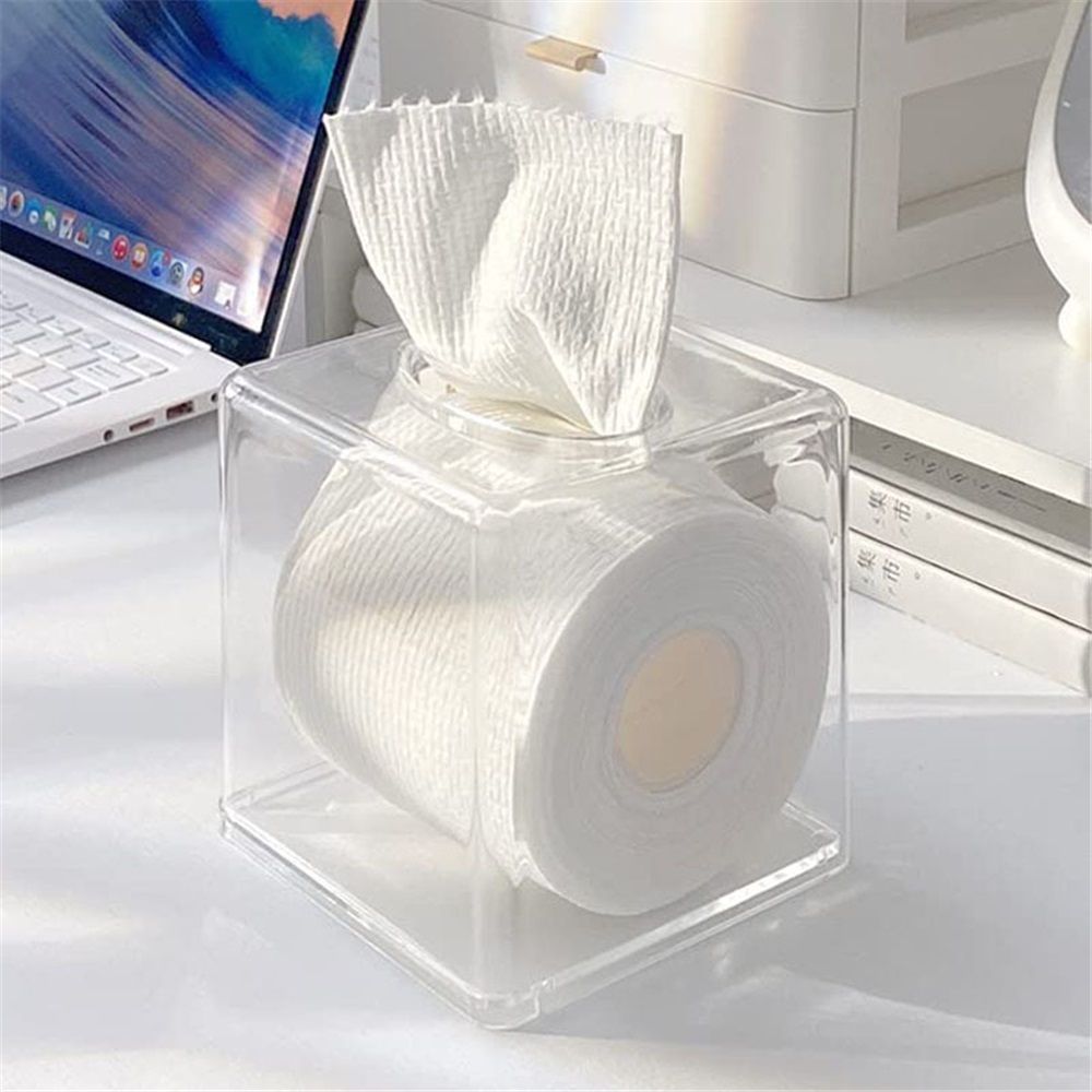 Tissue Box Holder & Cover Multi-Use Dryer Sheet & Mask Case Organizer for Bathroom, Car, Office, Table - Clear Square（14X14X14cm） — image 4