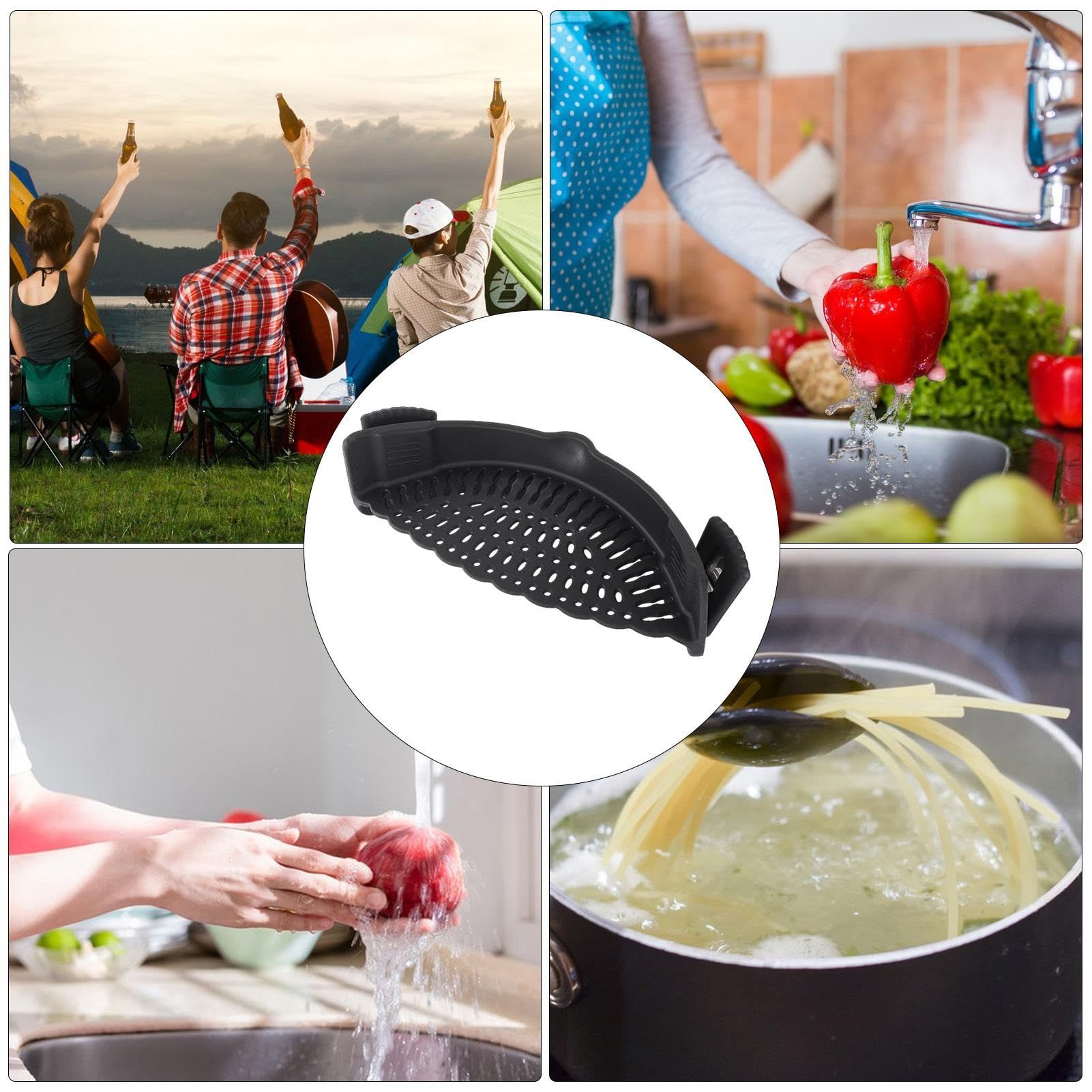Clip On Pot Strainer,Snap Strain Silicone Food Colander,Straining for Fruits Veggies Silicone Strainer-Fit All Pots Bowls(black) — image 5
