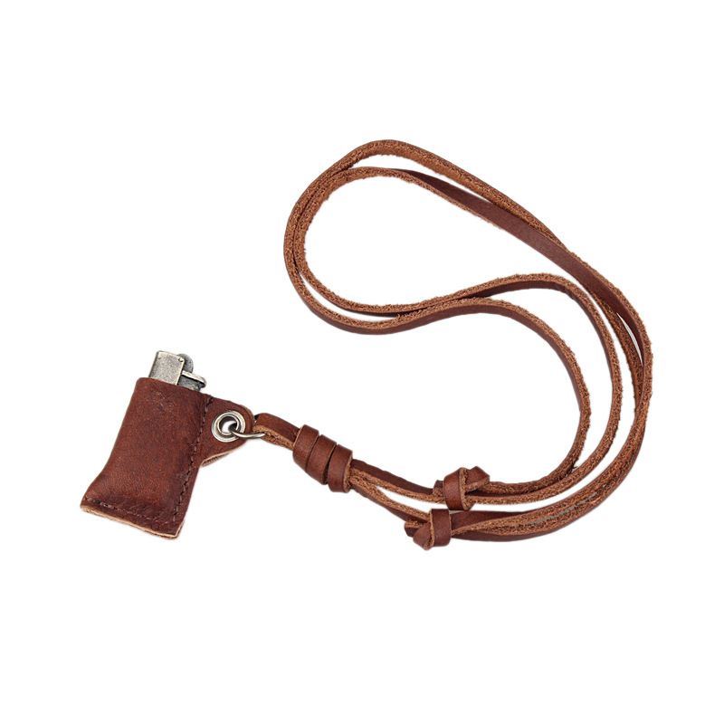 Women Men's Punk Rock Lighter Pack Pendant Necklace Fashion Jewelry Gifts,Coffee,Cowhide rope hanging chain — image 2
