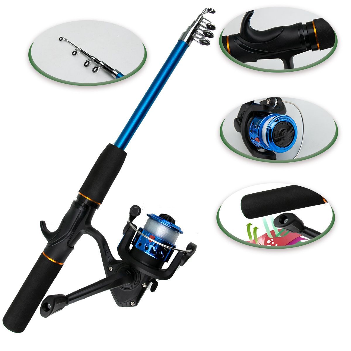 Beginner Fishing Set Fishing Tackles Including Reel Telescopic Rod Float Baits Hook Connector Landing Net & Storage Bag Rod - Green Set 2 - Size 1 Pack — image 6