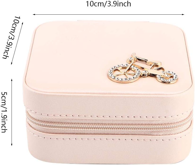 Small Jewelry Box, Travel Case PU Leather Organizer Storage Holder Portable Jewellery Display for Necklace Earring Rings (Double layer bare powder bicycle) โ image 4