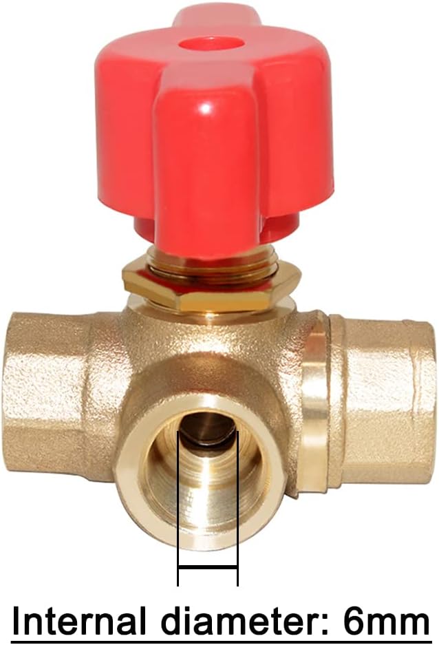 3-Way (L-Port) 1/4"NPT Female Brass Ball Valve Anti-Rust Forged Brass Shut Off Valve Fitting with Red Plastic Handle — image 3