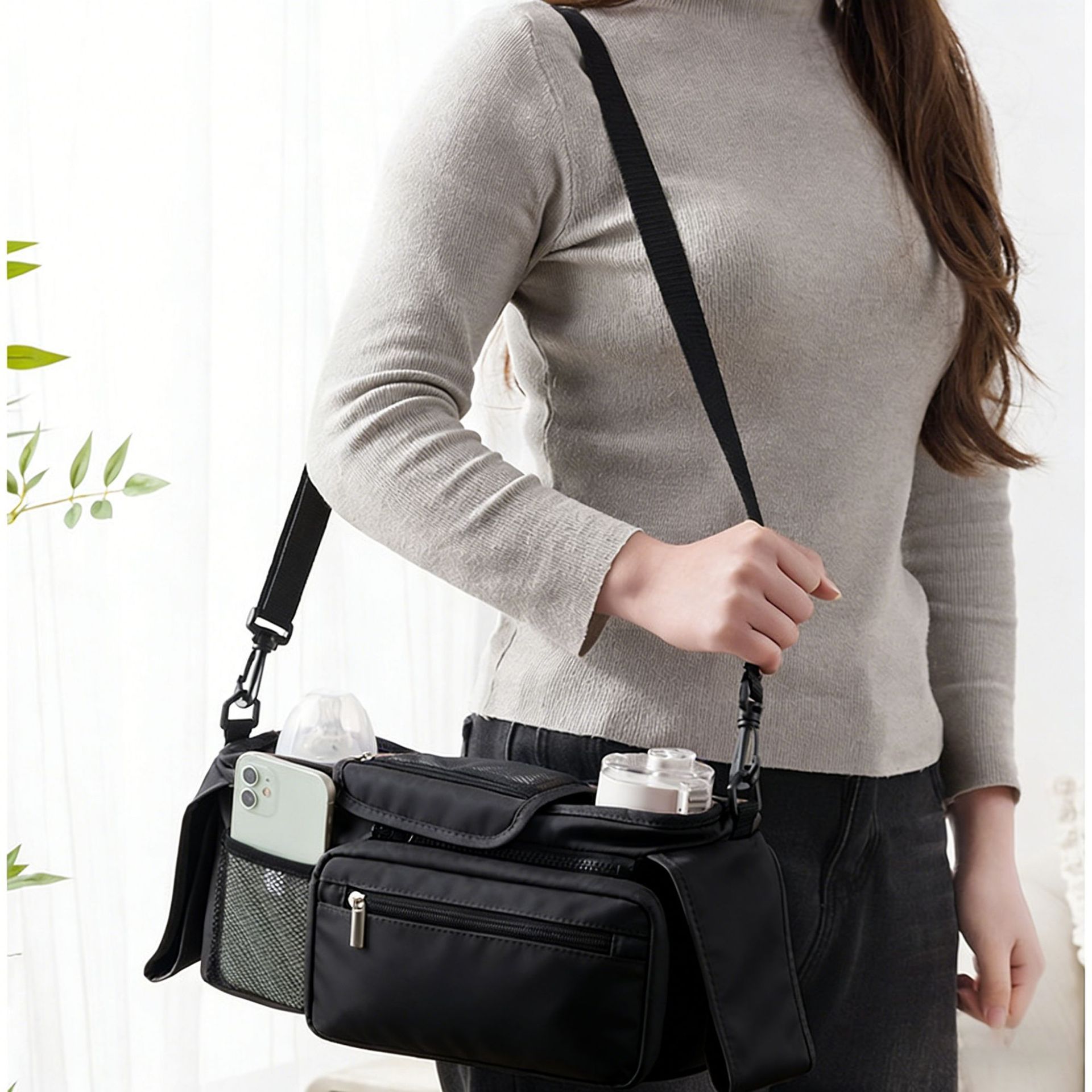 Black Universal Stroller Organizer Bag - Durable Water-Resistant Fabric - Dual Insulated Cup Holders, Large Capacity Storage Caddy for Diapers and Essentials โ image 2