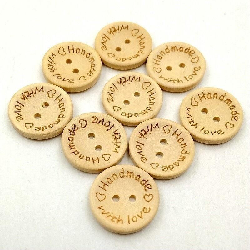 100Pcs Handmade With Love Natural Wooden Buttons for Crafts & Sewing — image 3