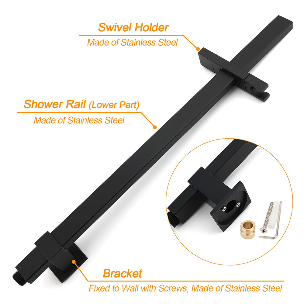 WELS Matt Black 2in1 Shower Set 10" Square Rain Head Handheld Silde Rail Arm Mixer Valve โ image 5