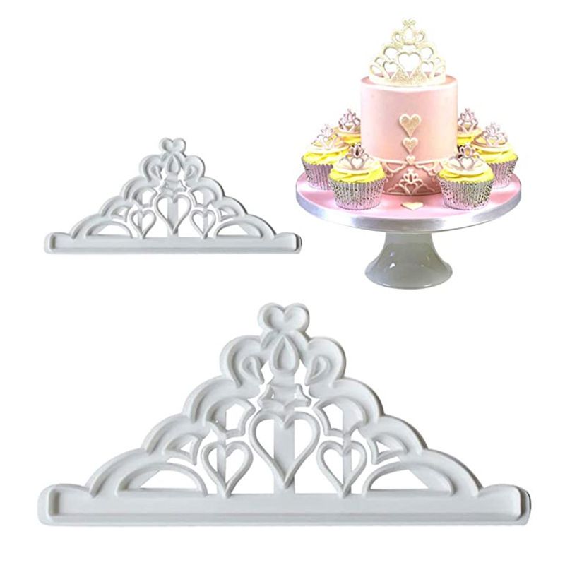 2 Pcs Crown Cookie Cutters Set Cutter Crown and Princess Crown Mold Cupcake Decorating Gumpaste Mould