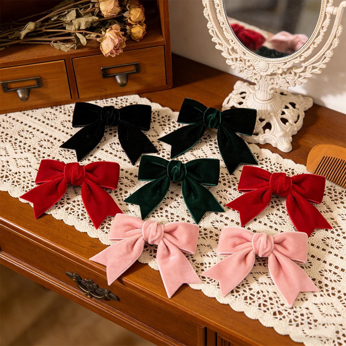 Ordeonrus 8 Pcs Velvet Bows Hair Clip Velvet Hair Bows Hair Ribbon Clips Solid Color Alligator Hairpins for Women Girls Fall Winter Holiday Party Dress Decor — image 3