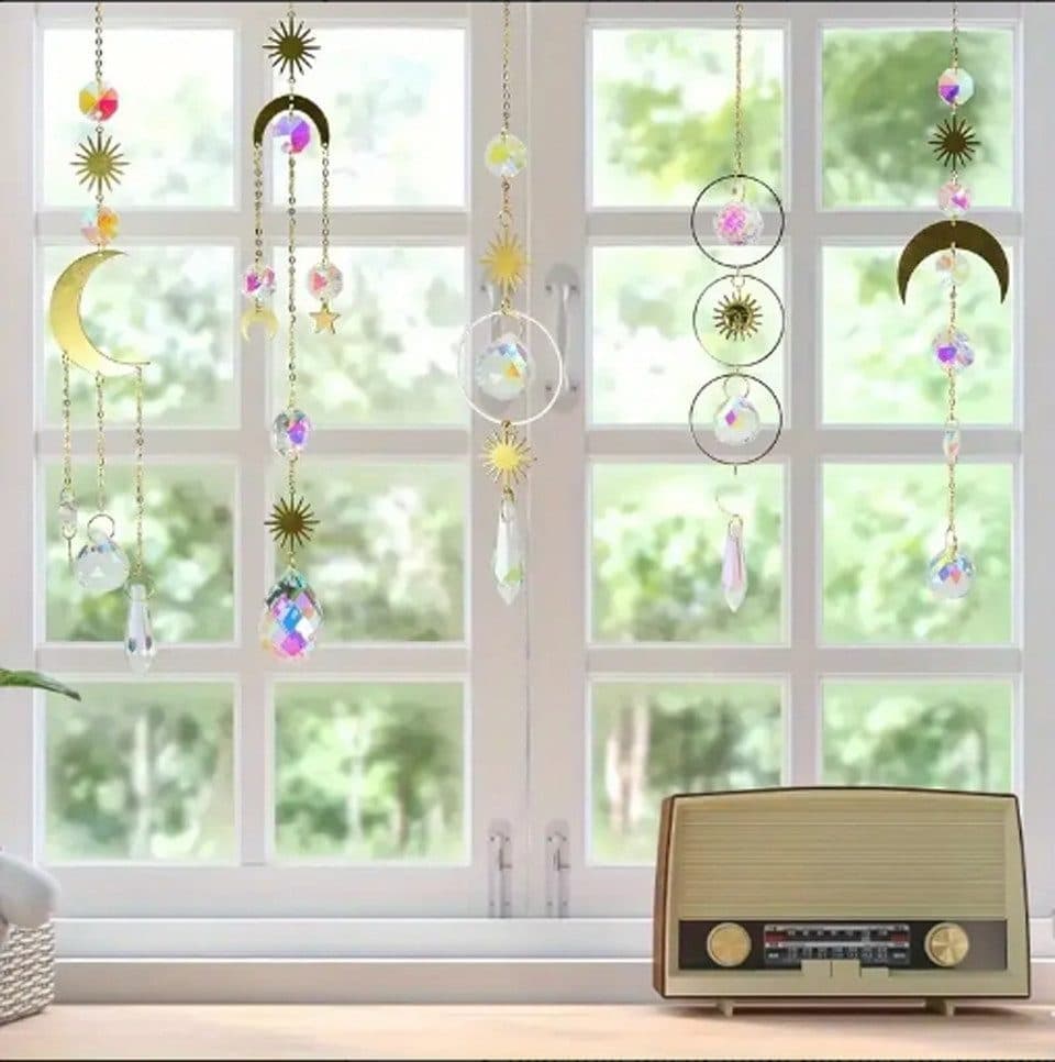 Solar Wind Chimes 6-pack with Crystal Pendants, Reflects Light for Beautiful Patterns, 12 inches, Gold — image 5