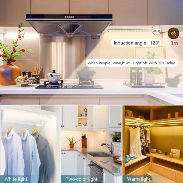 (White, 3-pack) Cabinet lighting with motion sensor, rechargeable LED wardrobe light, battery-powered wireless magnetic light — image 5