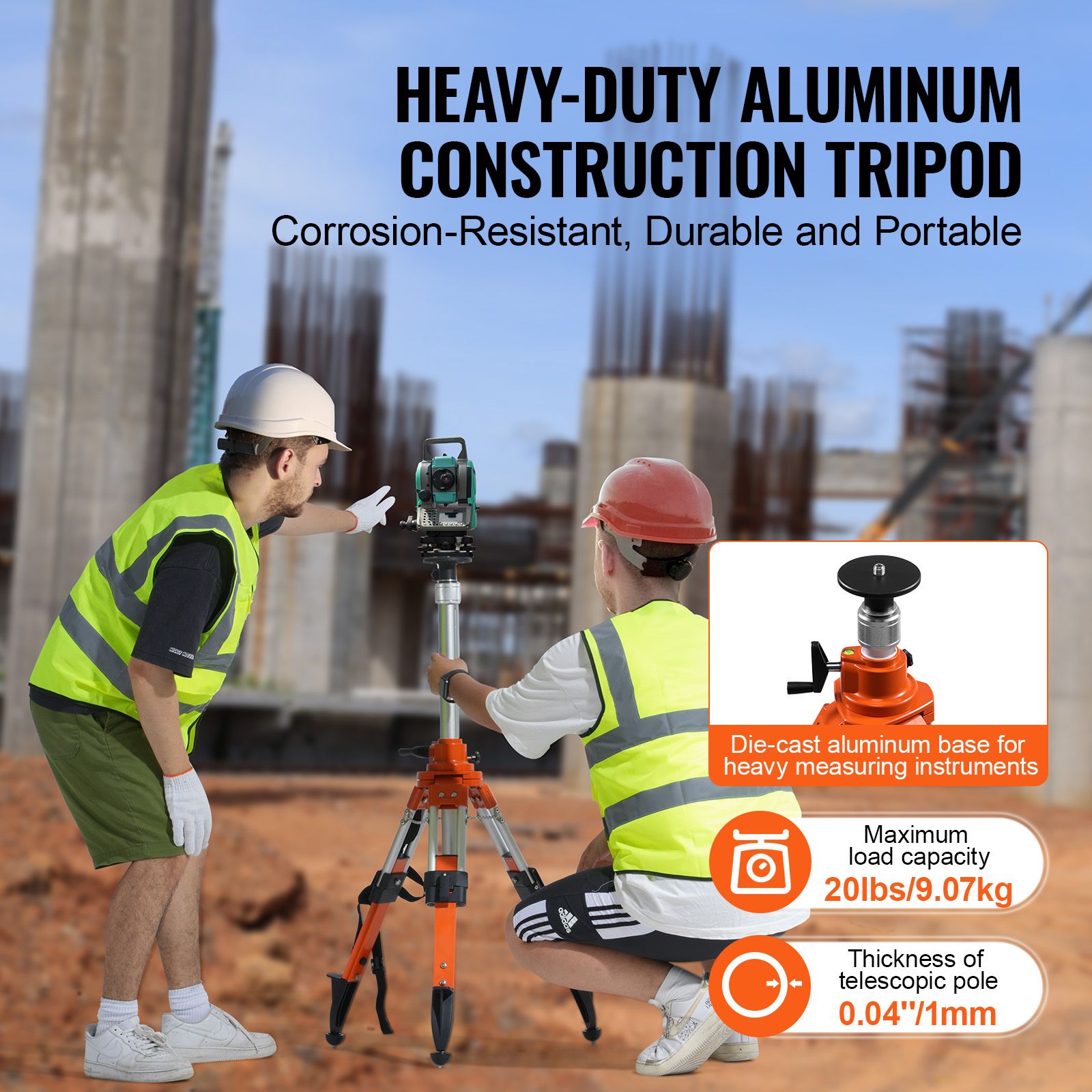 Laser Level Tripod Stand 5/8"-11 Thread 27.16-67.71 in Height Adjustment — image 2