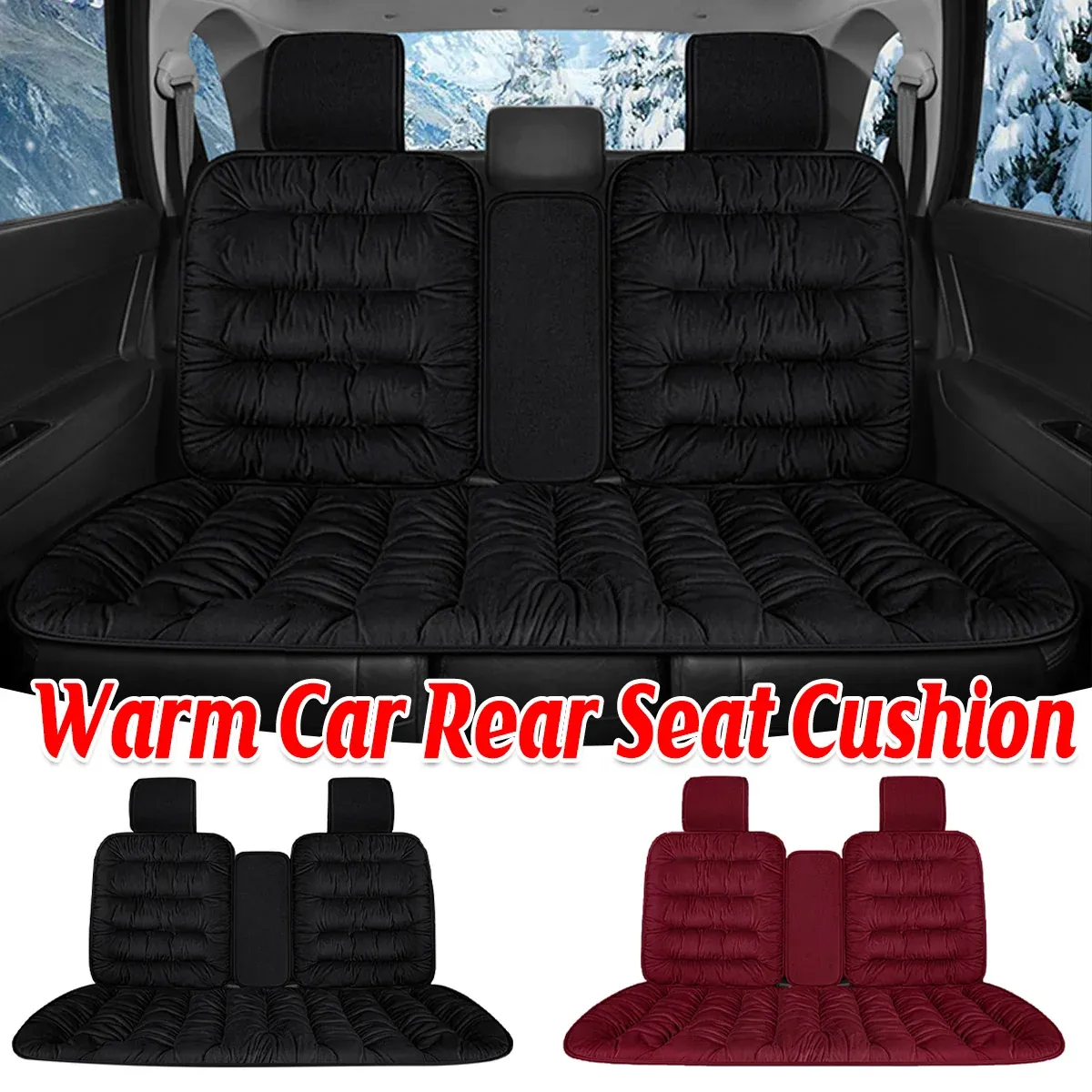 Winter Thick Warm Plush Seat Cover with Backrest Universal Fit for Rear Row - Black — image 2
