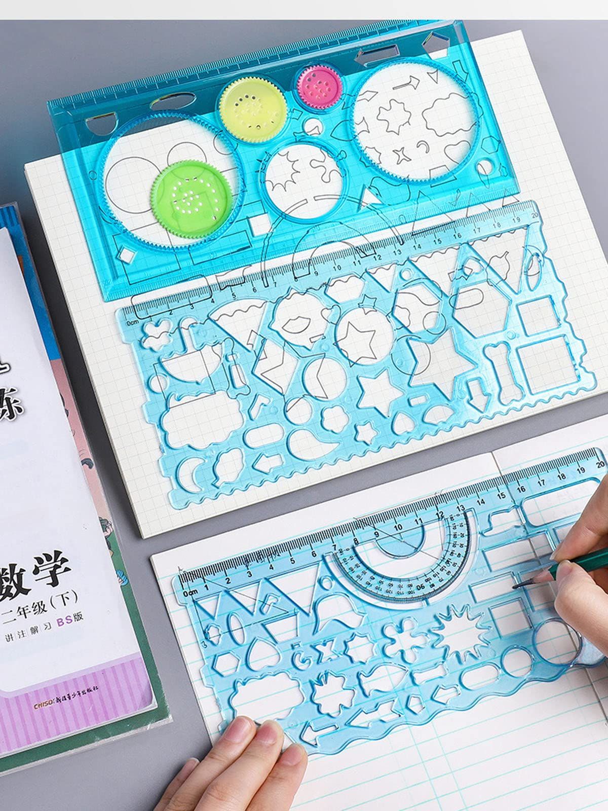3 Pcs Multifunctional Geometric Ruler for Drawing Tools School Supplies Rulers Versatile Measuring Tool: Clear Geometric Ruler — image 3