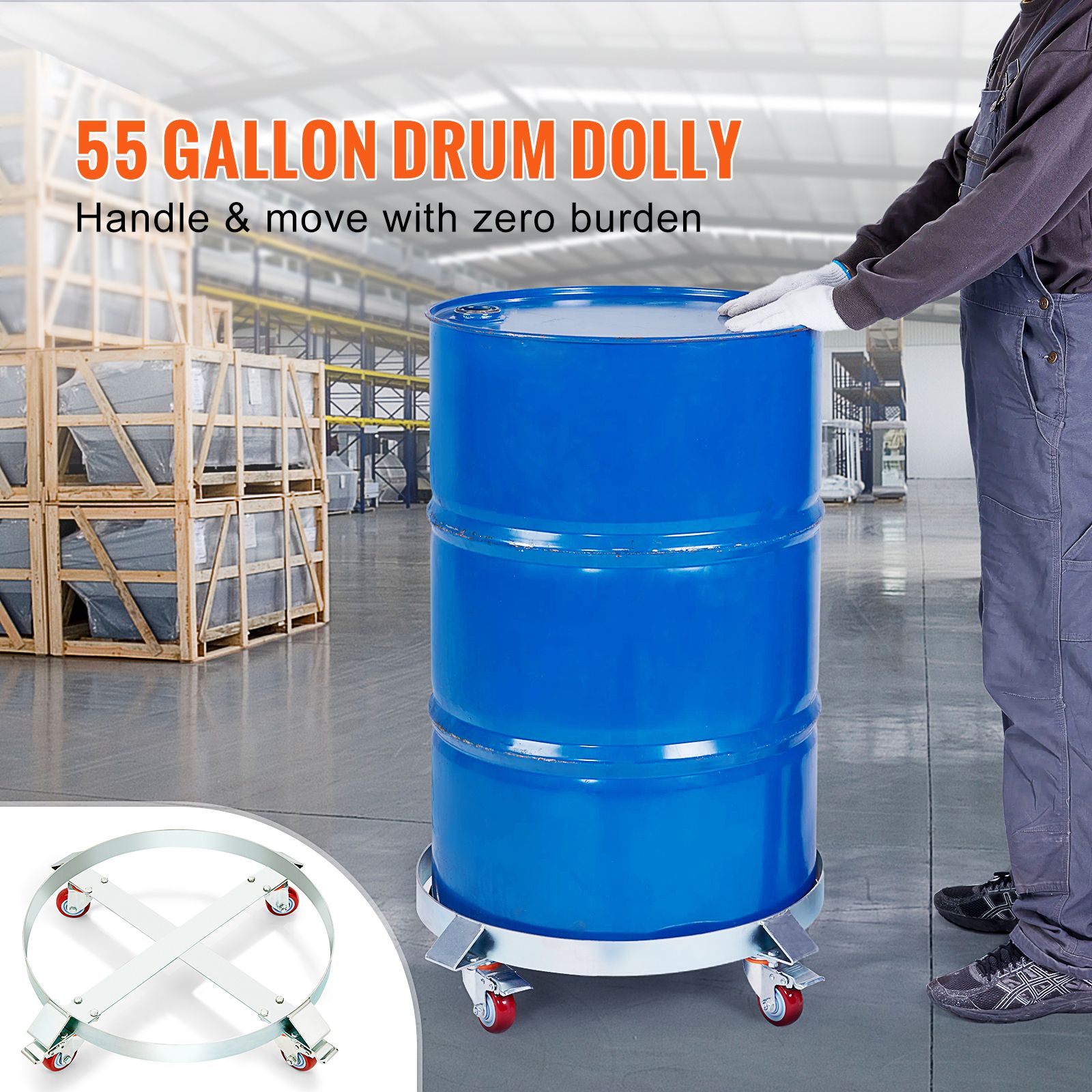 2PCS 250 L Heavy Duty Drum Dolly, 454 kg Load Capacity, Barrel Dolly Cart Drum Caddy, Non Tipping Hand Truck Capacity Dollies with Steel Frame 4 Swivel Casters — image 2