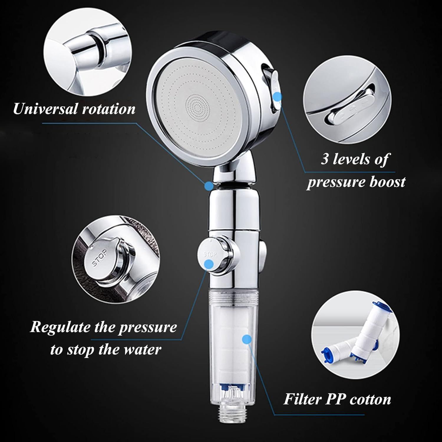 Shower Head,Handheld Shower Head High-Pressure Filter Handheld Showe Enhanced Water Pressure — image 2