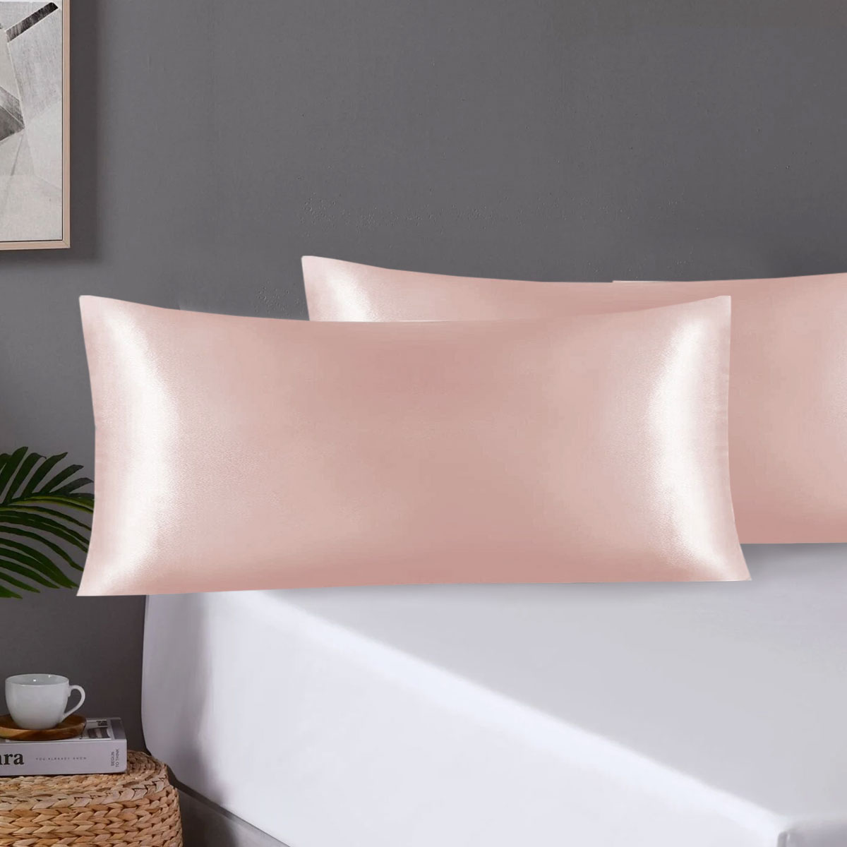 Pair of King Satin Silk Pillowcases with Envelope Closure 51 × 102 cm Rose