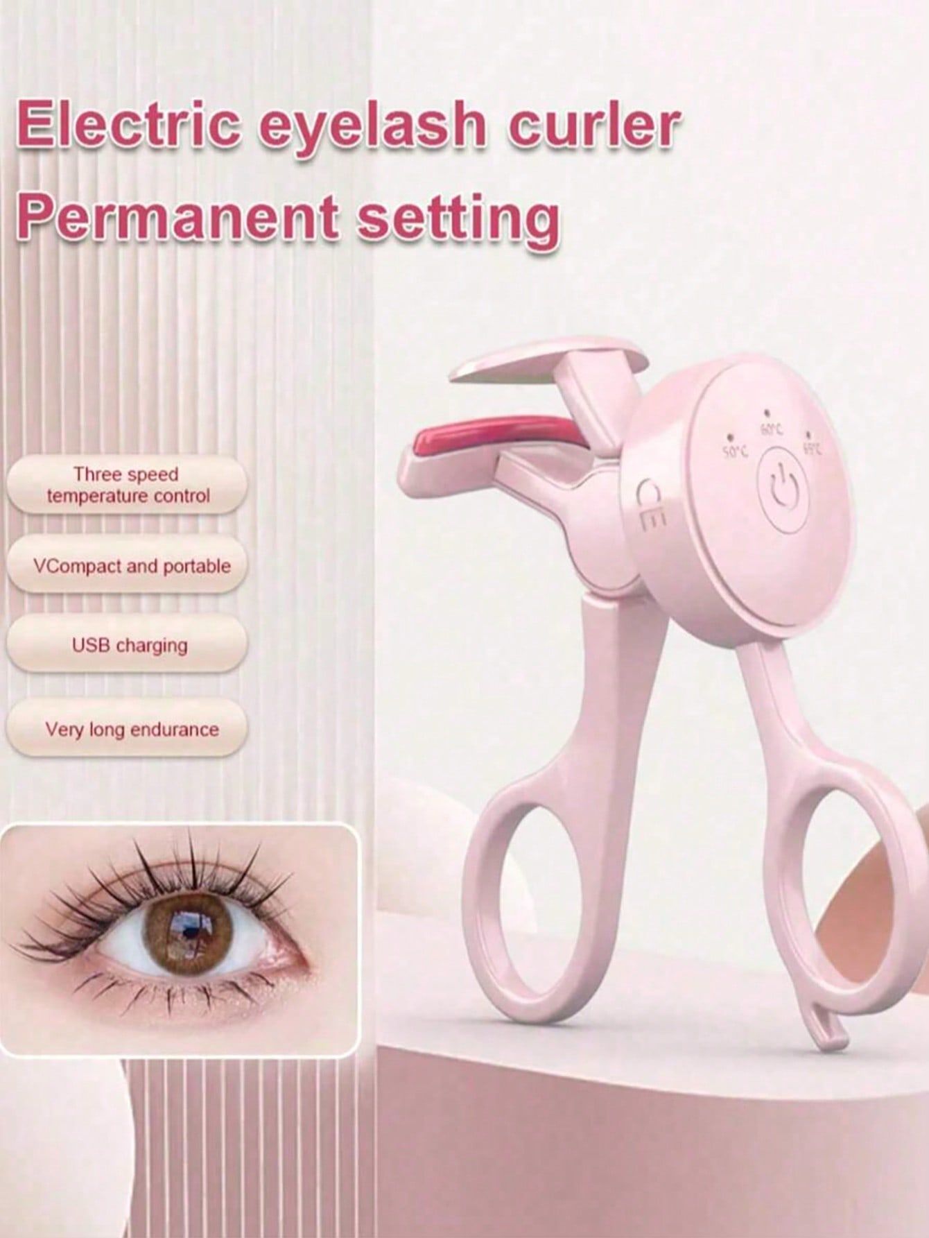 USB Rechargeable Electric Eyelash Curler Heated With 3 Adjustable Temperature Settings Scorch Free Brush For All Eye Shapes Portable Styling Tool White