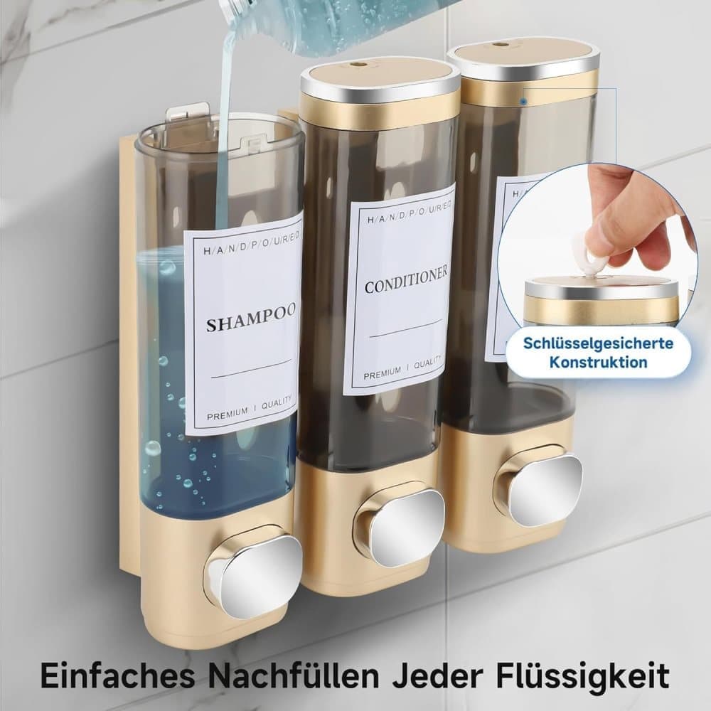 3-Pack Wall Mounted Soap Dispenser for Shampoo & Soap, 300ml x3, 3-Compartment Shower Dispenser, Black — image 2