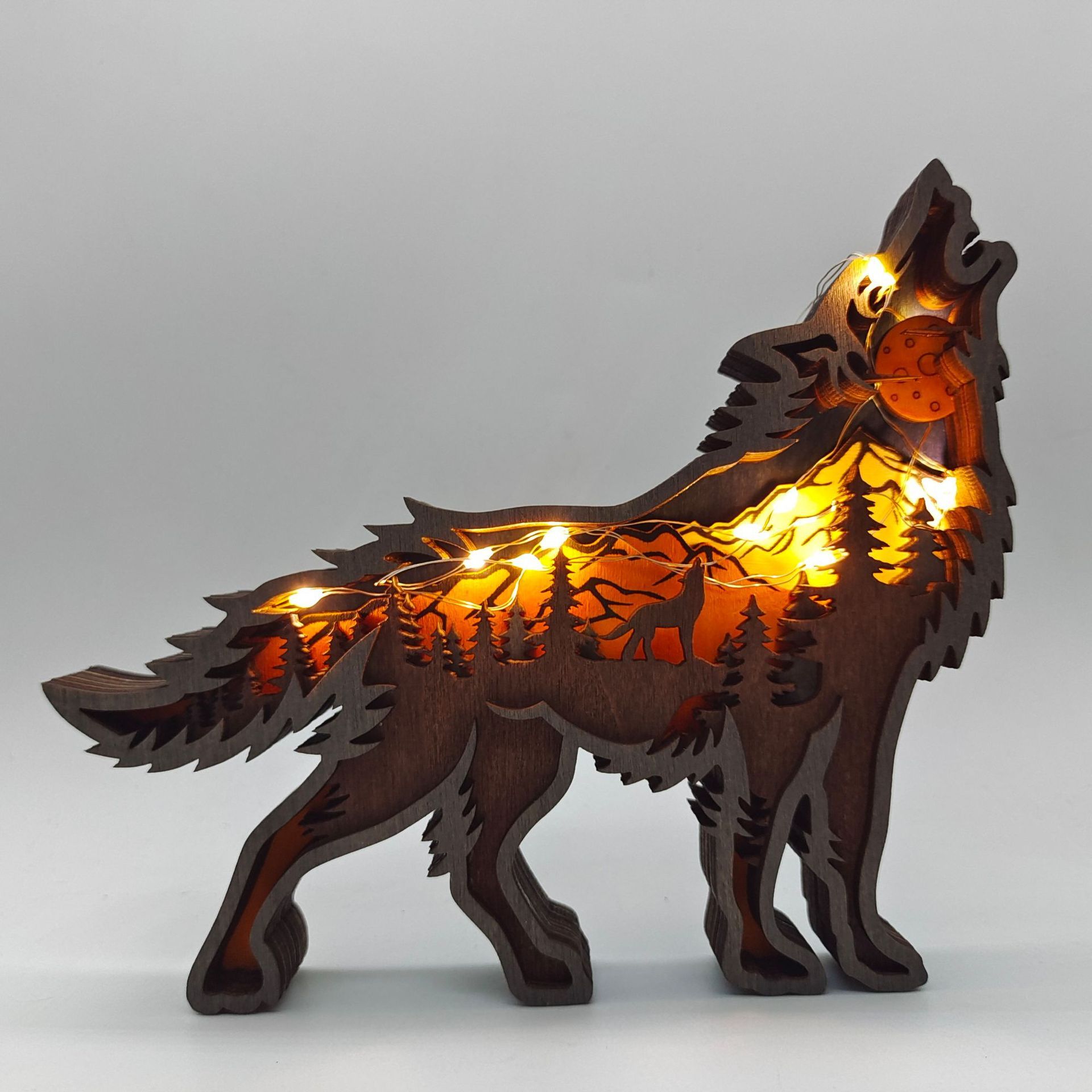 Wooden Wolf Decor with Light, Forest Animals Table Decor, Rustic Decor Wall Decorations for Bedroom Living Room Table Decorative — image 2