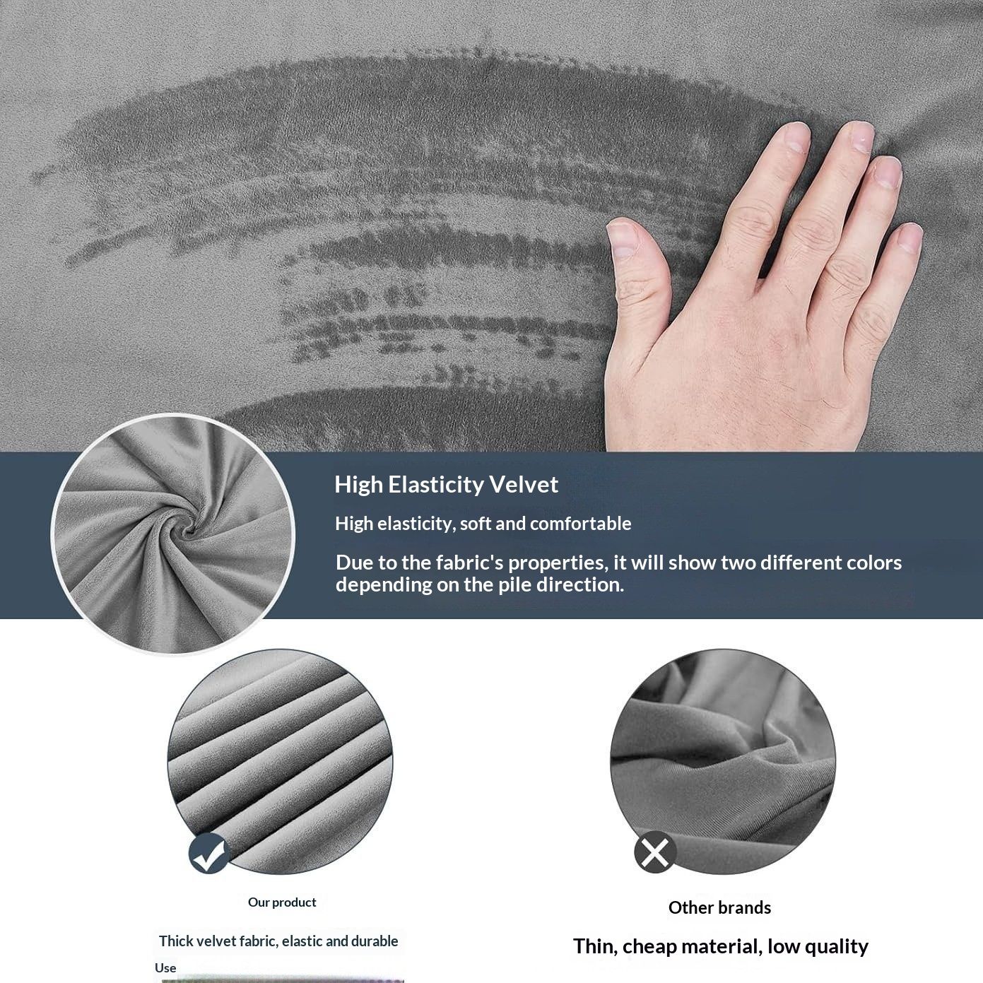 Stretch Cover Velvet Small Square Footstool Cover Pouffe Protector Covers, for Square Leather/Fabric Footstool,(light gray M) — image 3