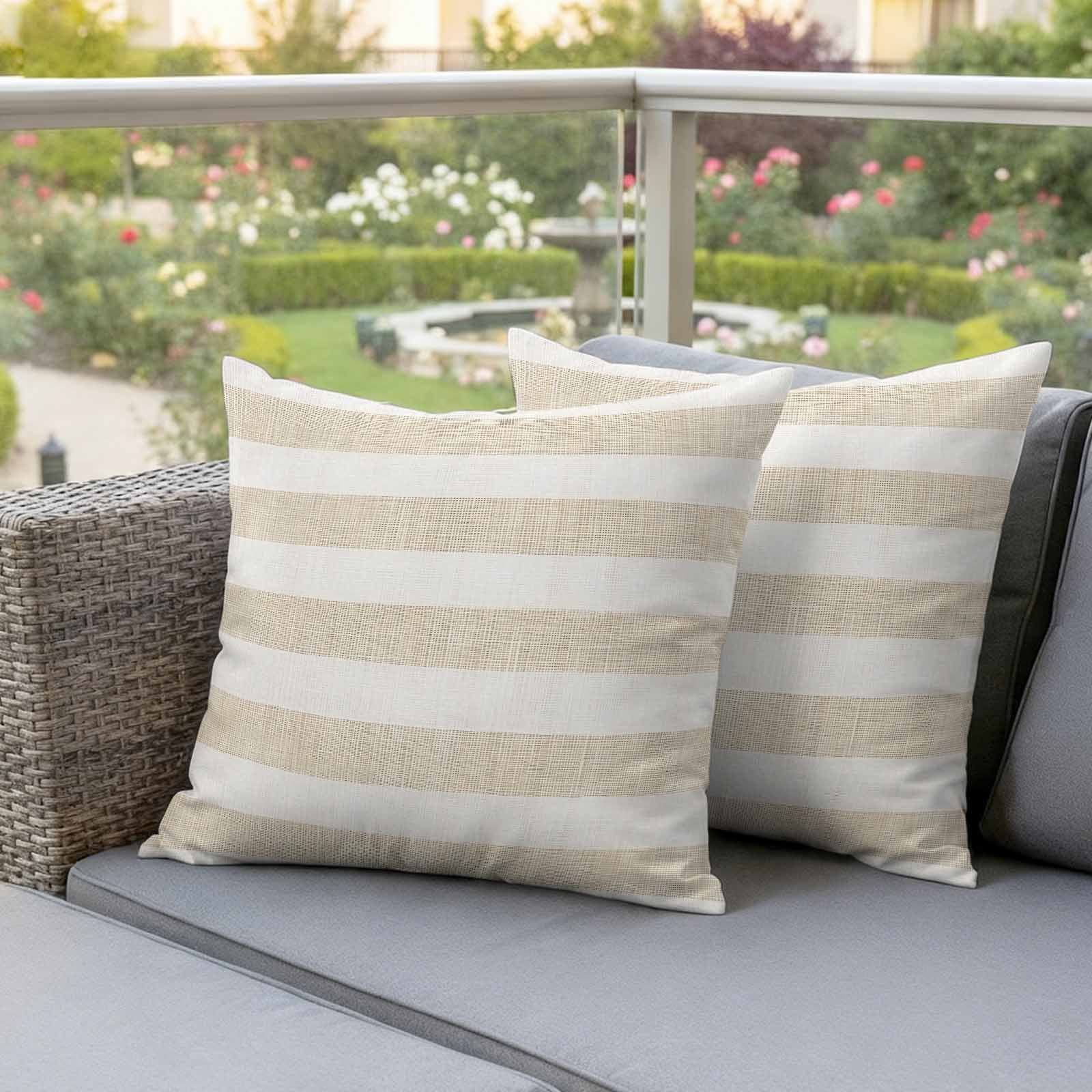 Vintage Linen Outdoor Pillow Covers 24"x24" Set of 2, Striped Theme Farmhouse Waterproof Throw Pillow Covers for Patio Furniture, Beige โ image 4