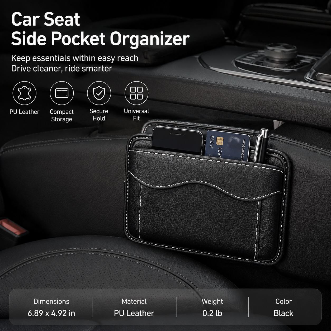Car Seat Side Pocket Organizer, PU Leather Mini Vehicle Phone Holder Storage Bag, Automotive Interior Tray Pouch Seat Gap Filler Accessories, Universal for SUV — image 4
