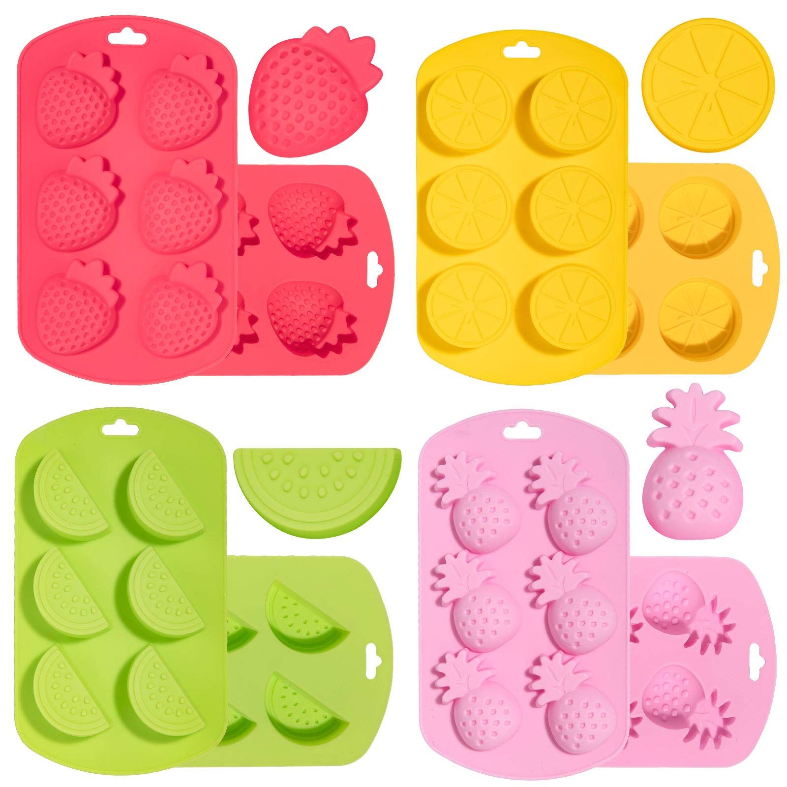 4 Pack Fruit Shaped Silicone Mold Pineapple Orange Watermelon Strawberry Chocolate Candy Baking Mould 3D Summer Fruit Ice Mold