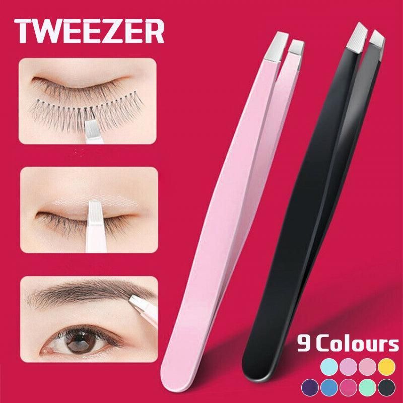 Stainless Steel Hair Eyebrow Tweezers Plucker Puller Beauty Slanted Nail Tip - Black โ image 2