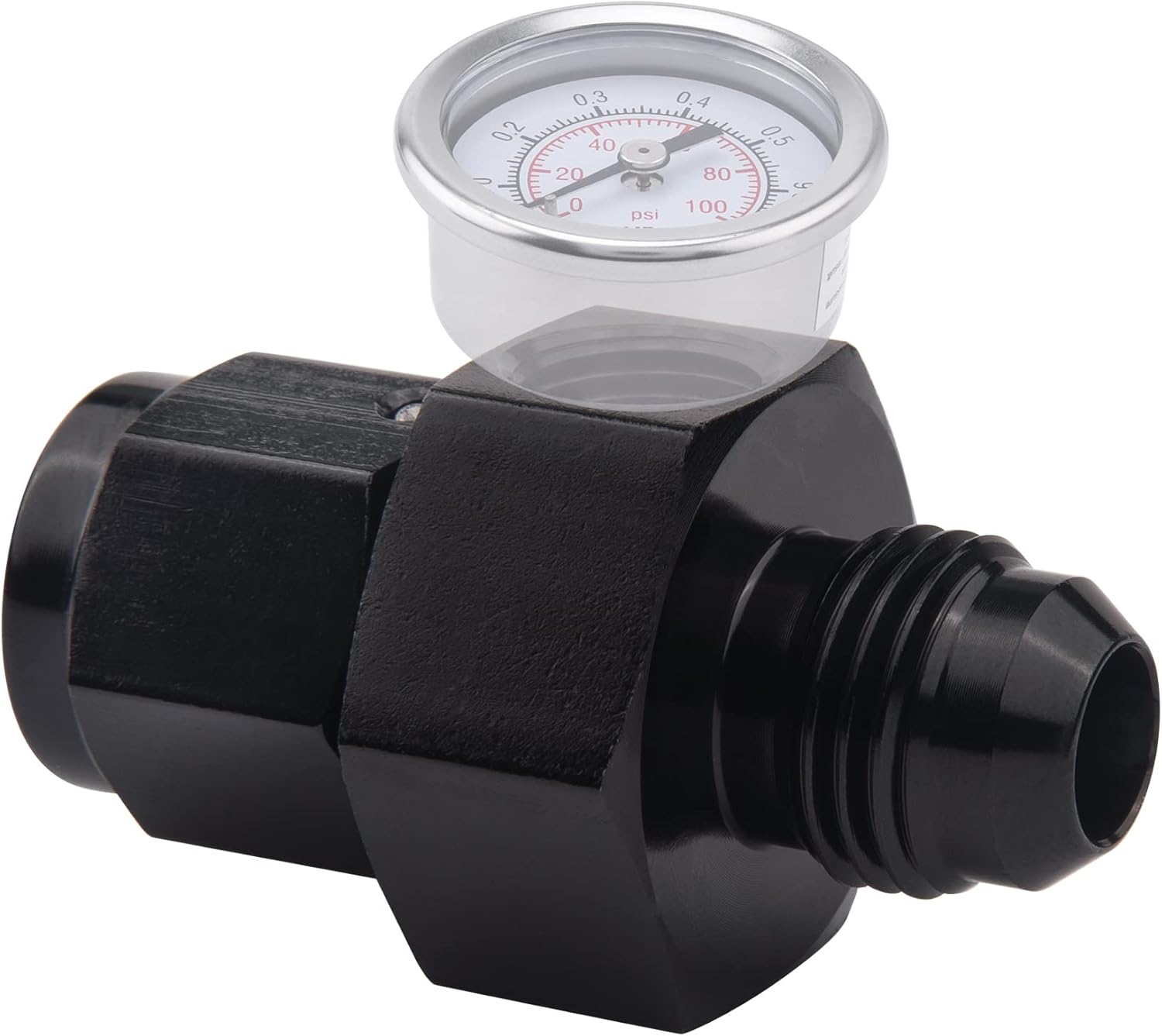 6AN Male Flare to -6 Female Swivel with 1/8" NPT Gauge Port Fuel Pressure Take off Fitting Adapter Aluminum — image 4